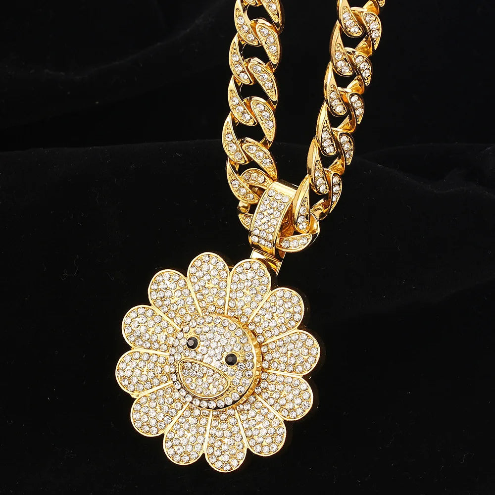 Sunflower Shape Pendant Necklace Spinner