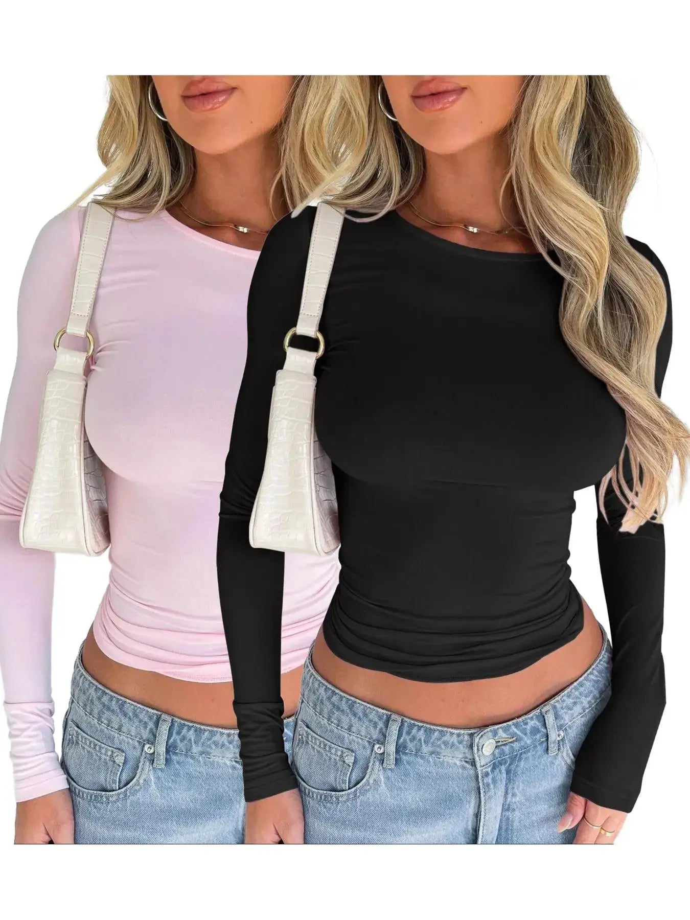 Women'S Longsleeves Slim Cropped Tee for Spring, Basic Crewneck Top for Lady, Casual Solid Tshirt for Spring & Fall, Back-To-School Clothing, Comfort Womenswear, Mean Girls Outfit, Summer Outfits, Lady Top for Music Festival