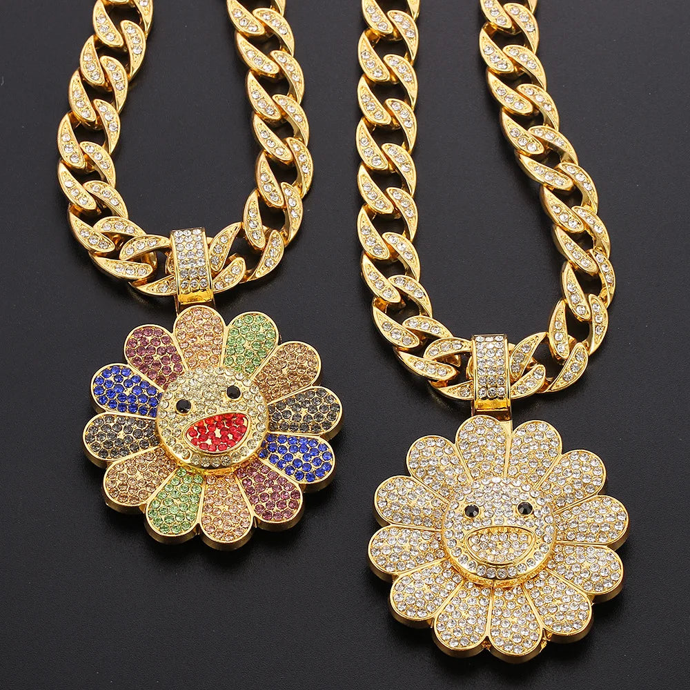 Sunflower Shape Pendant Necklace Spinner