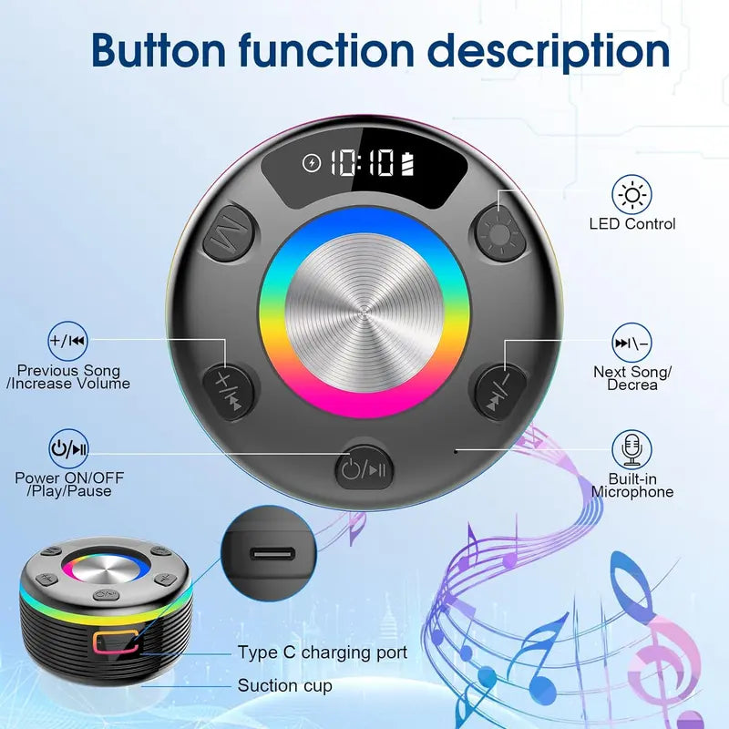 WHATOOK Portable Bluetooth Speaker 360°HD Sound，Ipx7 Waterproof，Stereo Sound, 24H Playtime,Rgb Lights，Dual Pairing，Bluetooth 5.3，FM Radio, Perfect for Kayak, Beach，Travel，Party，Shower，Outdoor，Gifts