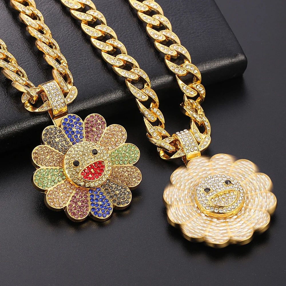 Sunflower Shape Pendant Necklace Spinner