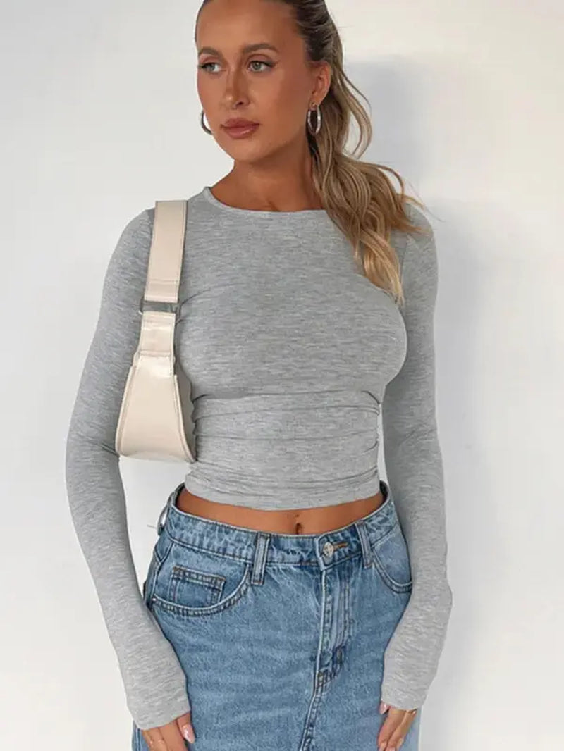 Women'S Longsleeves Slim Cropped Tee for Spring, Basic Crewneck Top for Lady, Casual Solid Tshirt for Spring & Fall, Back-To-School Clothing, Comfort Womenswear, Mean Girls Outfit, Summer Outfits, Lady Top for Music Festival