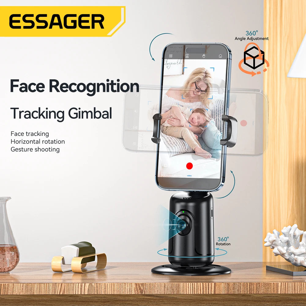 Essager Auto Face Tracking Tripod 360°Rotation AI Smart Shooting Phone Holder for Live Vlog Streaming Video Selfie Stick Gimbal