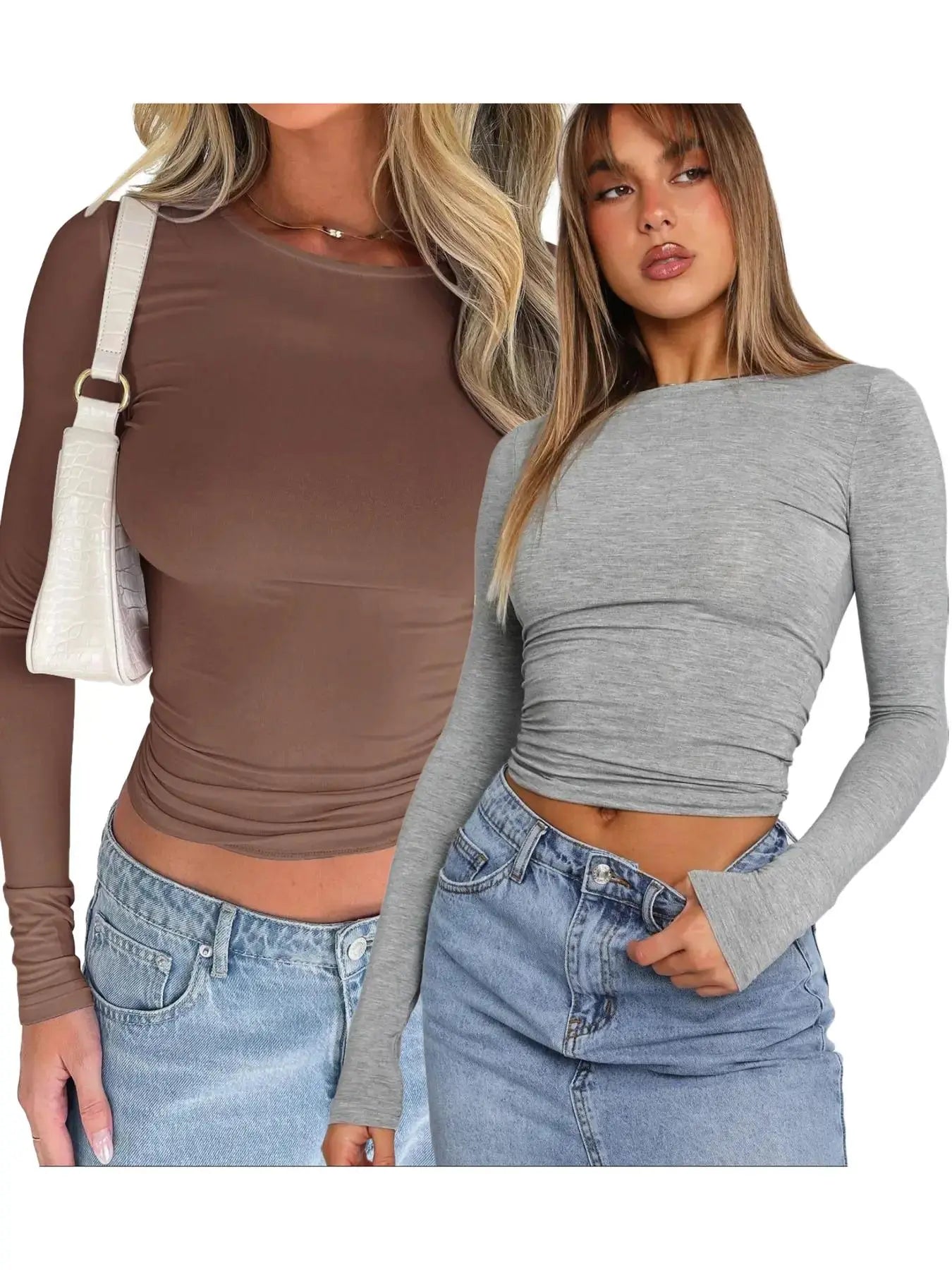 Women'S Longsleeves Slim Cropped Tee for Spring, Basic Crewneck Top for Lady, Casual Solid Tshirt for Spring & Fall, Back-To-School Clothing, Comfort Womenswear, Mean Girls Outfit, Summer Outfits, Lady Top for Music Festival