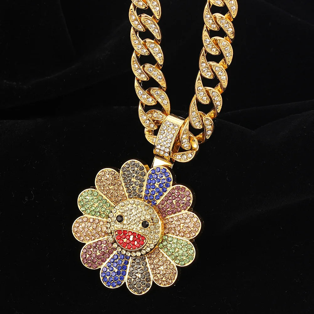 Sunflower Shape Pendant Necklace Spinner