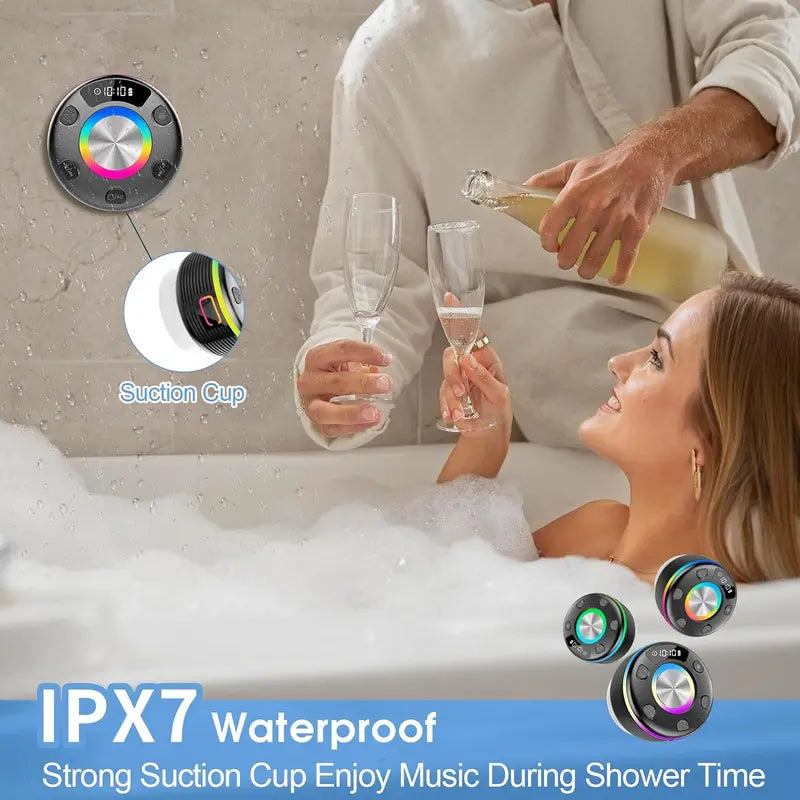 WHATOOK Portable Bluetooth Speaker 360°HD Sound，Ipx7 Waterproof，Stereo Sound, 24H Playtime,Rgb Lights，Dual Pairing，Bluetooth 5.3，FM Radio, Perfect for Kayak, Beach，Travel，Party，Shower，Outdoor，Gifts