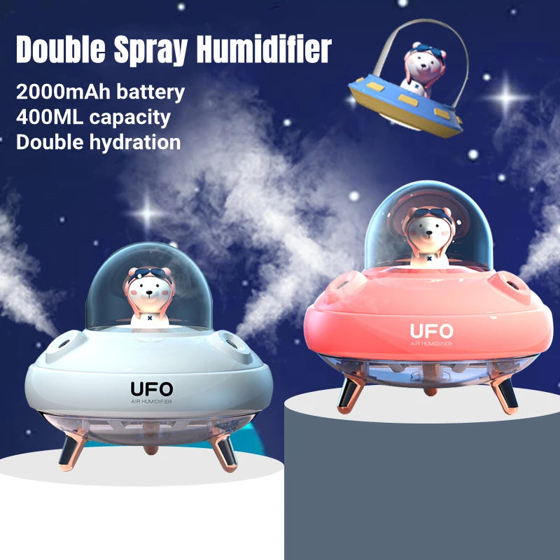 Dual Nozzles Wireless Air Humidifier Ultrasonic USB Mist Maker Fogger Chargeable UFO Cartoon Bear Water Diffuser Humidificador