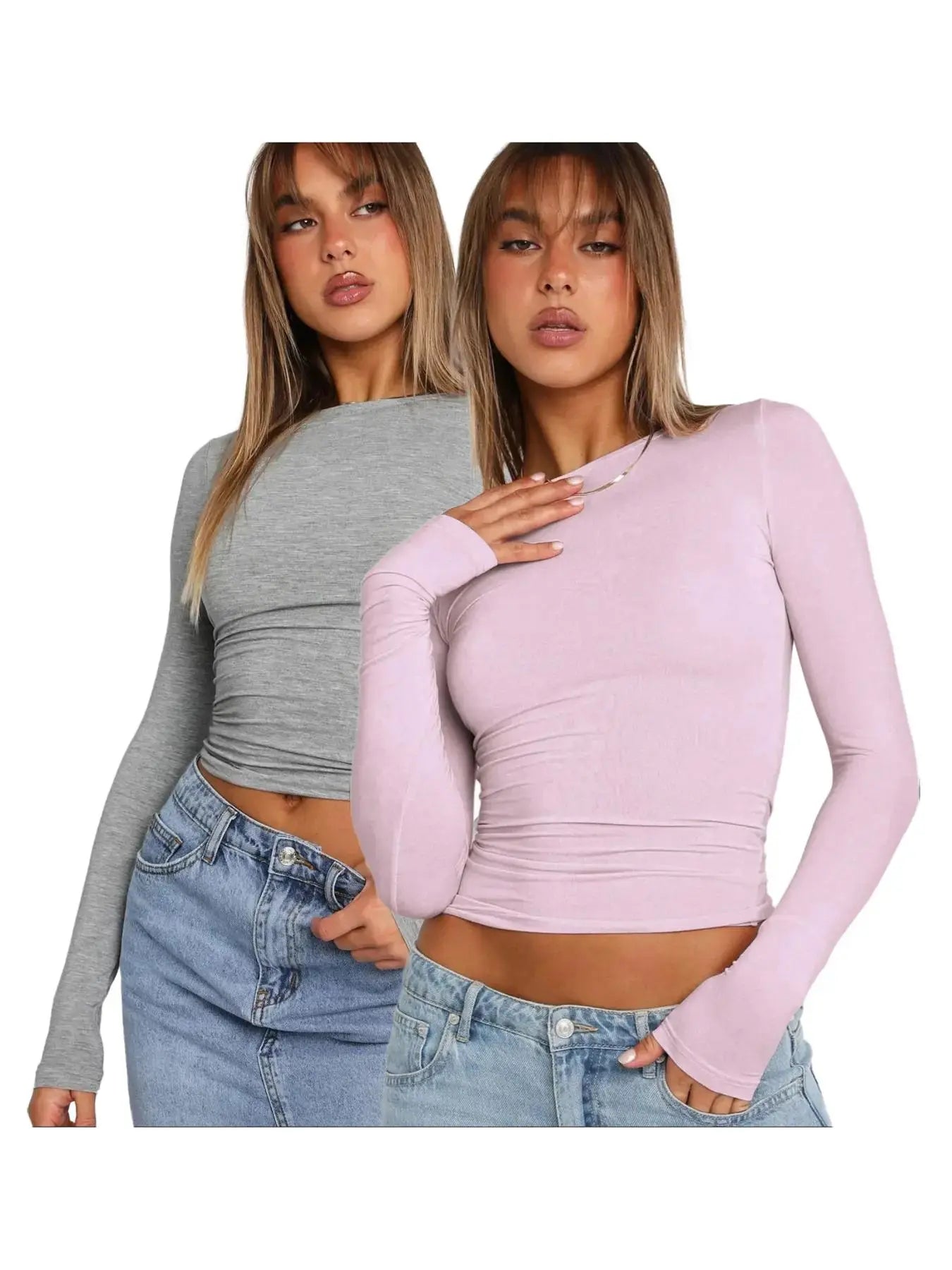 Women'S Longsleeves Slim Cropped Tee for Spring, Basic Crewneck Top for Lady, Casual Solid Tshirt for Spring & Fall, Back-To-School Clothing, Comfort Womenswear, Mean Girls Outfit, Summer Outfits, Lady Top for Music Festival