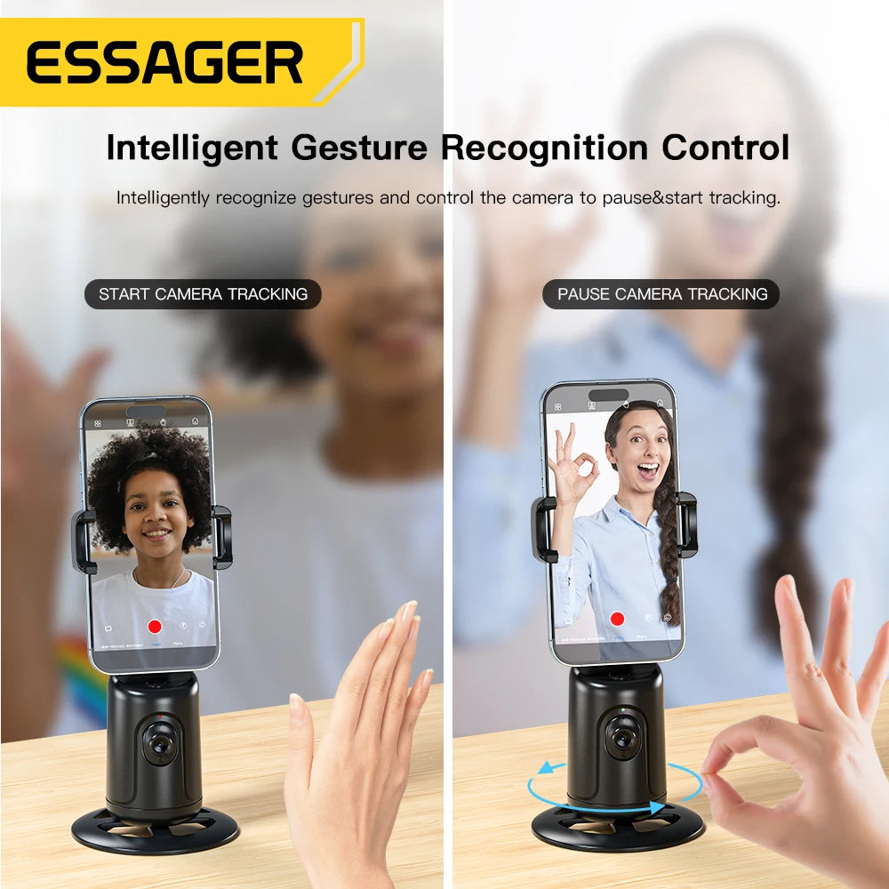 Essager Auto Face Tracking Tripod 360°Rotation AI Smart Shooting Phone Holder for Live Vlog Streaming Video Selfie Stick Gimbal